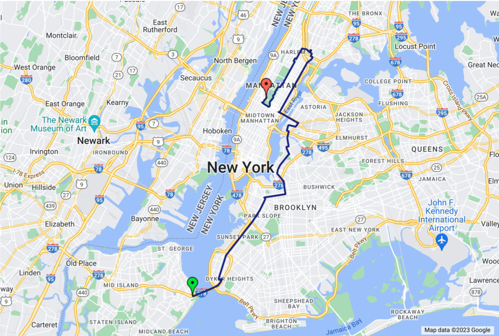 New York Marathon 2023 Course Route Start Line and Finishing Line Google Maps Details